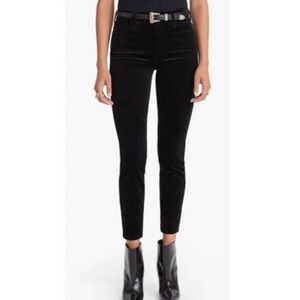 Mother High Waisted Looker Ankle Black Velvet Pants in Soft Skills - Size 29
